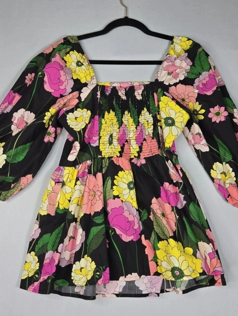 Johnny Was Jade Top Puff Sleeve Colorful Floral Peplum Smocked Size Small